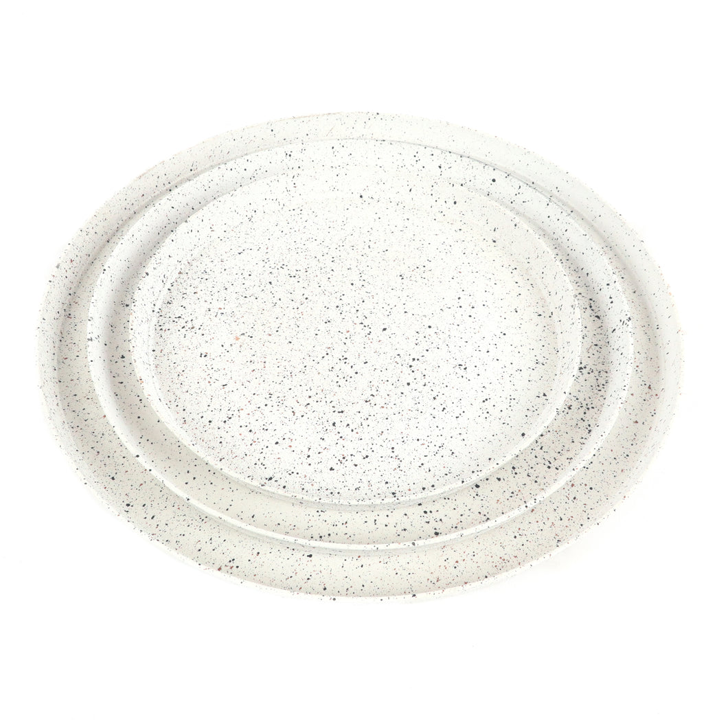 Conservatory Archives Plant Pots, Saucer Selenite. White speckled saucer sustainably made.