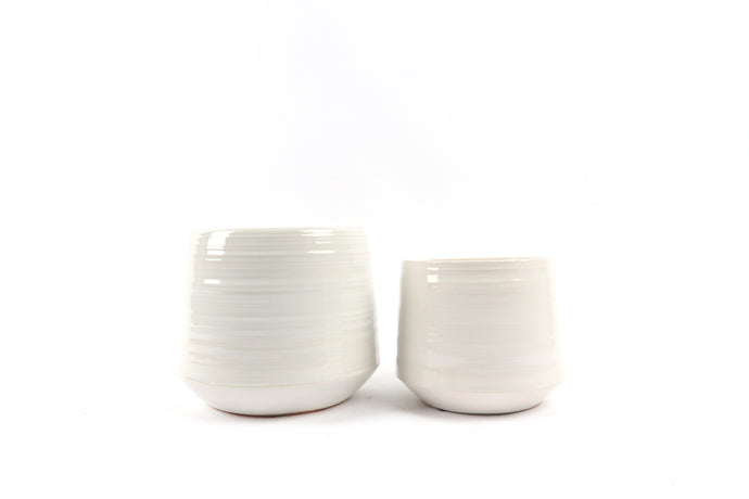 Conservatory Archives Plant Pots, Planter Olympus, White glazed planter with lightly ribbed finish.