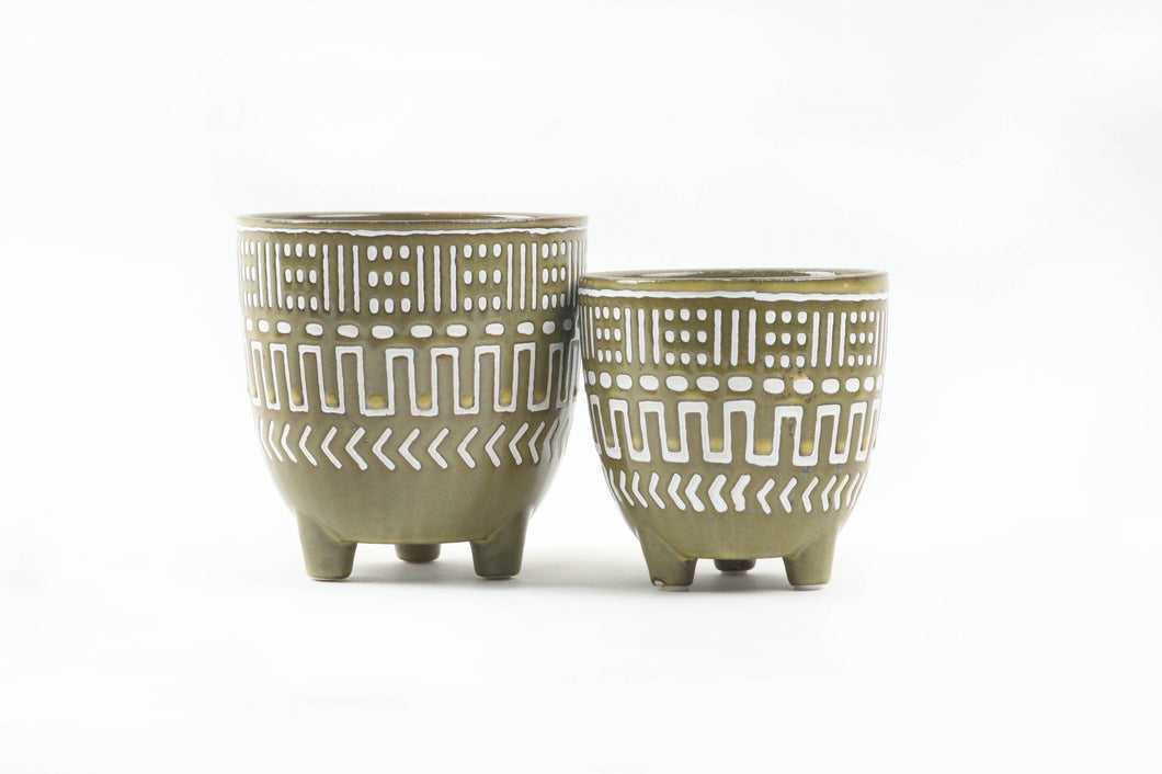 Conservatory Archives Plant Pots, Planter Tachinid. Sage green planter with geometric patterns.