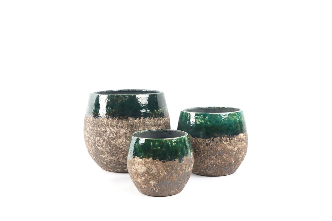 Conservatory Archives Plant Pots, Planter Lagoon. Two tone planter with a deep green glaze.
